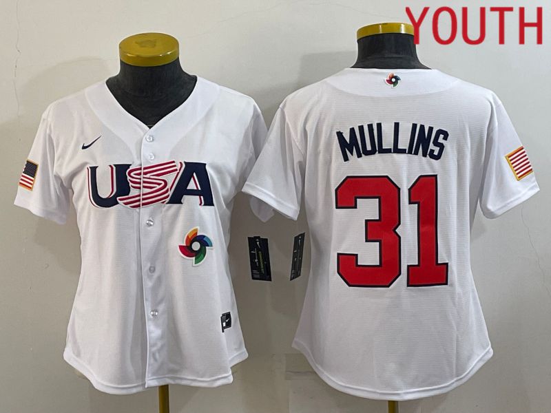 Youth 2023 World Cub USA 31 Mullins White MLB Jersey7